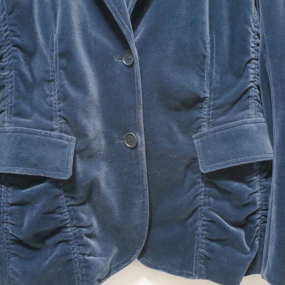 THEORY VELVET BLAZER BLUE GREY RUCHED single breast pocket LARGE lapel gather US - Picture 3 of 13